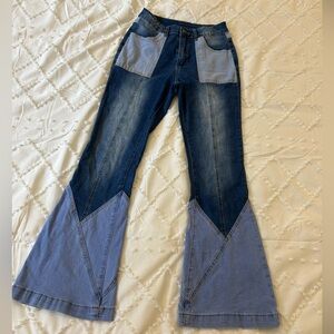 Unique flare leg multi denim jeans